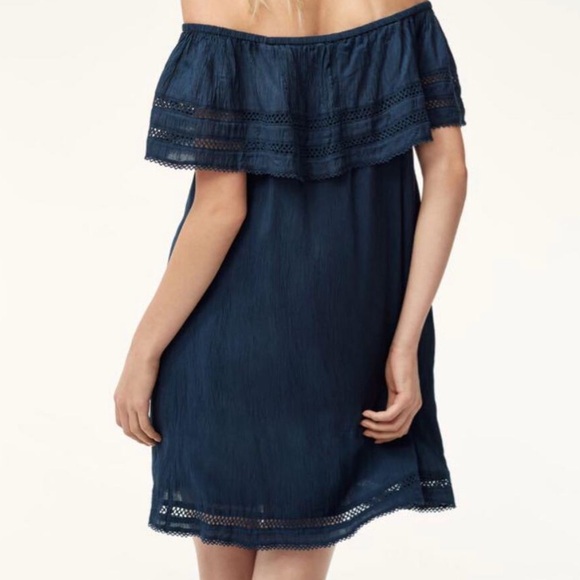Aritzia Wilfred Emmie Off-The-Shoulder Navy Blue Dress - Picture 4 of 6